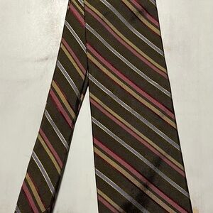J. Crew Brown Silk Striped Tie with Pink and Yellow Accents